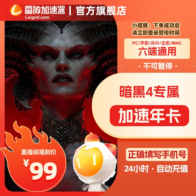 不可暂停暗黑4专属加速年卡【雷神加速器】更快更稳定！