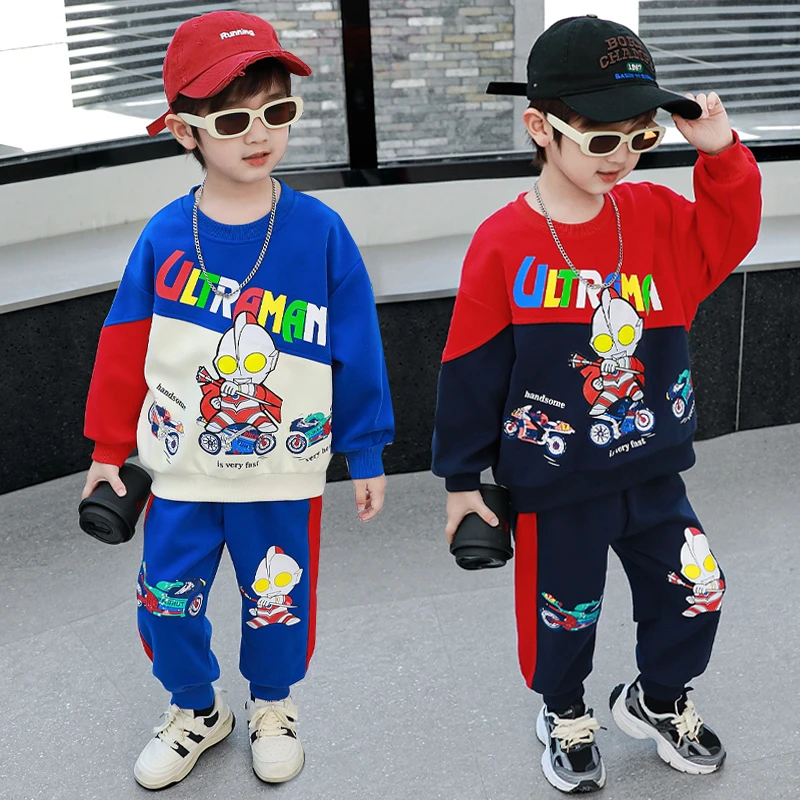 2024秋季新款中小童奥特曼摩托车款儿童帅气萌娃长袖棉质男童套装