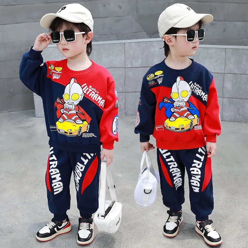 2025春秋新款卡通帅气中小童男童时髦机车斜拼奥特曼春秋款童装