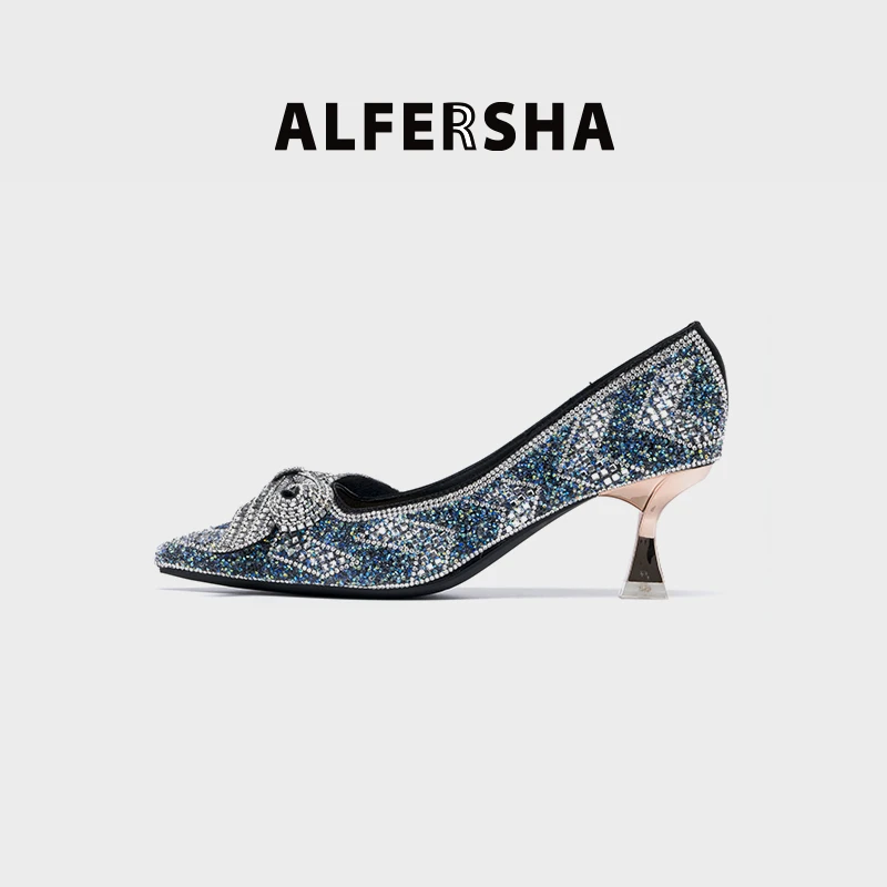 阿芙莎/ALFERSHA手工鞋97711法式百搭时尚尖头亮钻气质高跟单鞋B