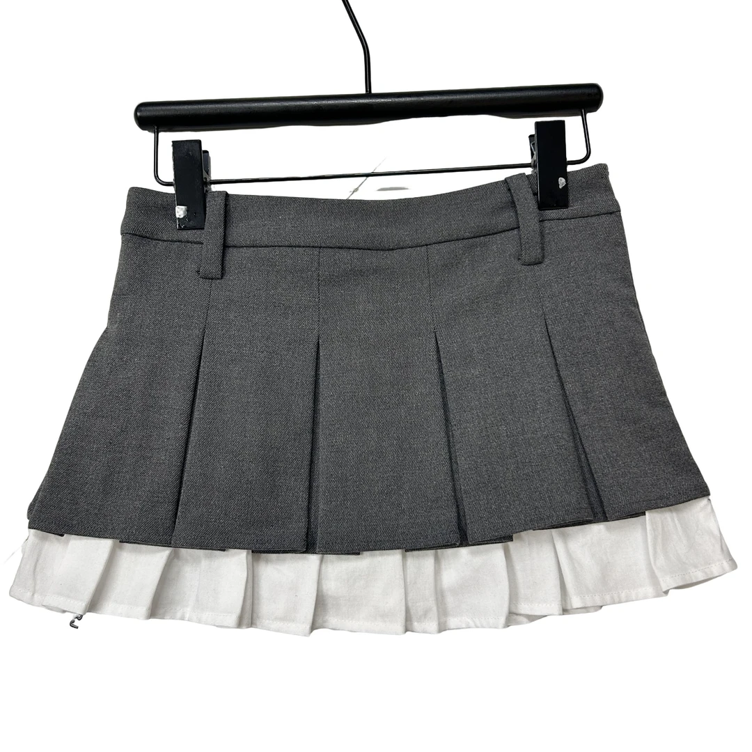 南油小众设计师新品白花边灰百褶裙