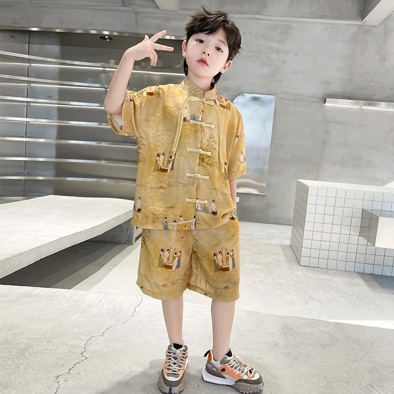 男童夏装汉服套装2025款中大童夏季男孩薄款古风夏款中国风唐装潮