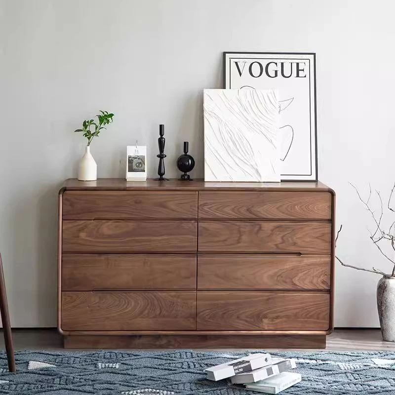 【可订制】北美黑胡桃木八斗柜卧室简约北欧全实木抽屉储物柜床尾收