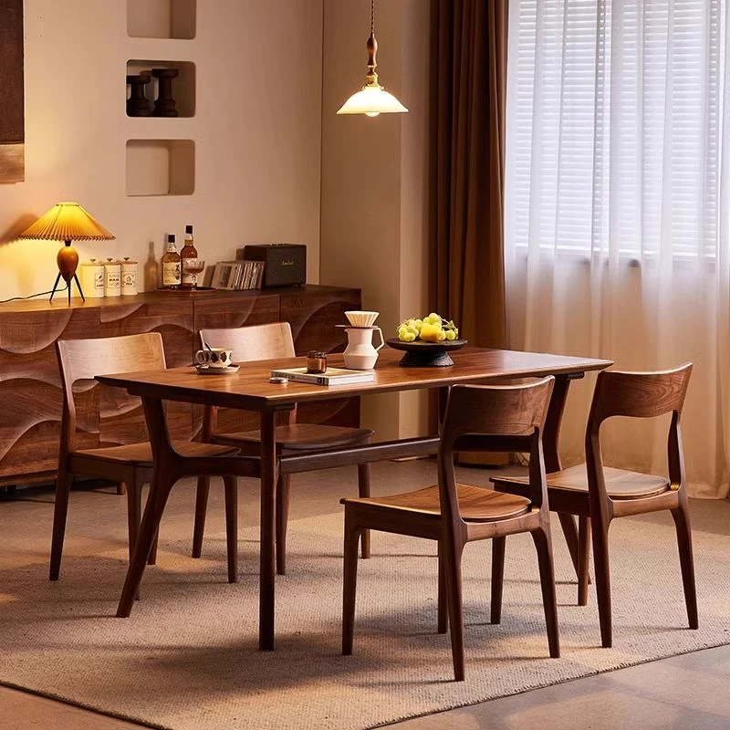【可订制】北美黑胡桃木餐桌北欧全实木餐桌椅组合家用长方形吃饭桌
