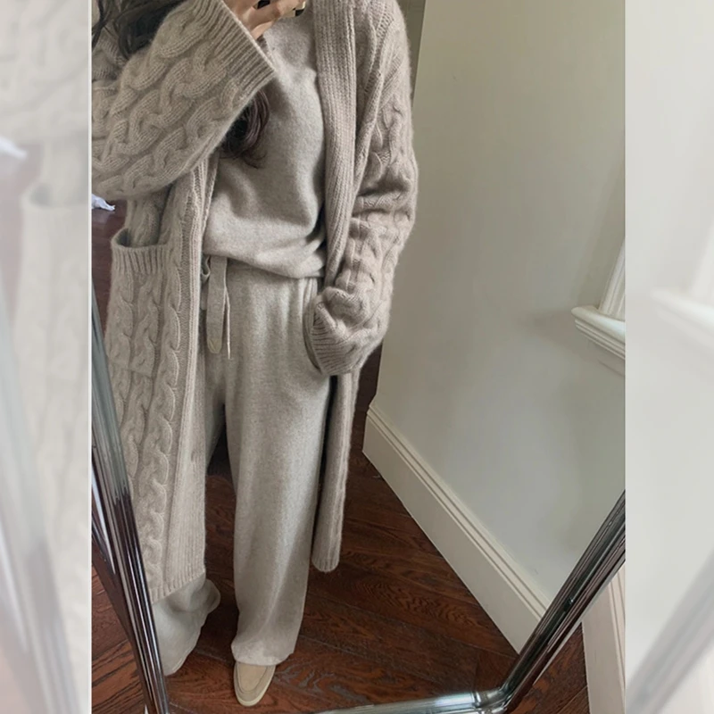 中长款麻花针织开衫女秋冬新款时尚宽松毛衣外套外搭保暖减龄显瘦