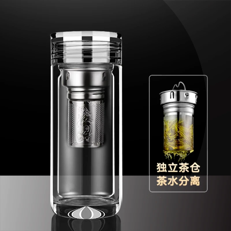 新款双层加厚隔热玻璃杯男女士高颜值茶水杯商务车载办公便携水杯