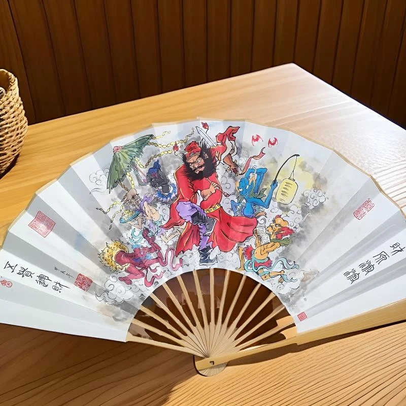 钟馗折扇五贵运财折扇10寸玉竹折扇古风国潮国风纳福转运招财
