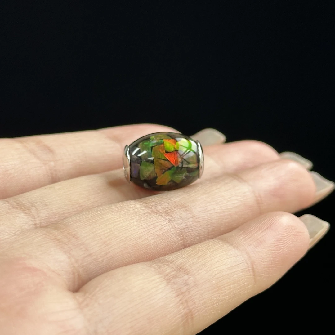 天然斑彩-925银镶嵌 超大号路路通 保真多彩色双面天铁 奇石