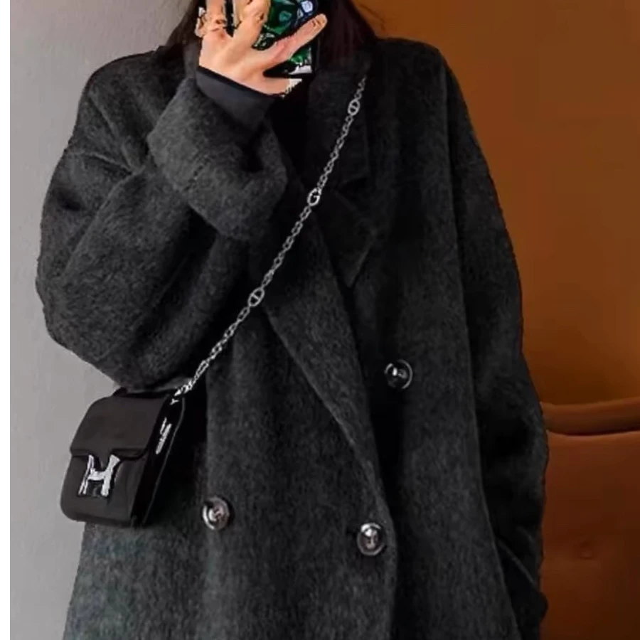 双面羊毛大衣2025新款韩系宽松中长款