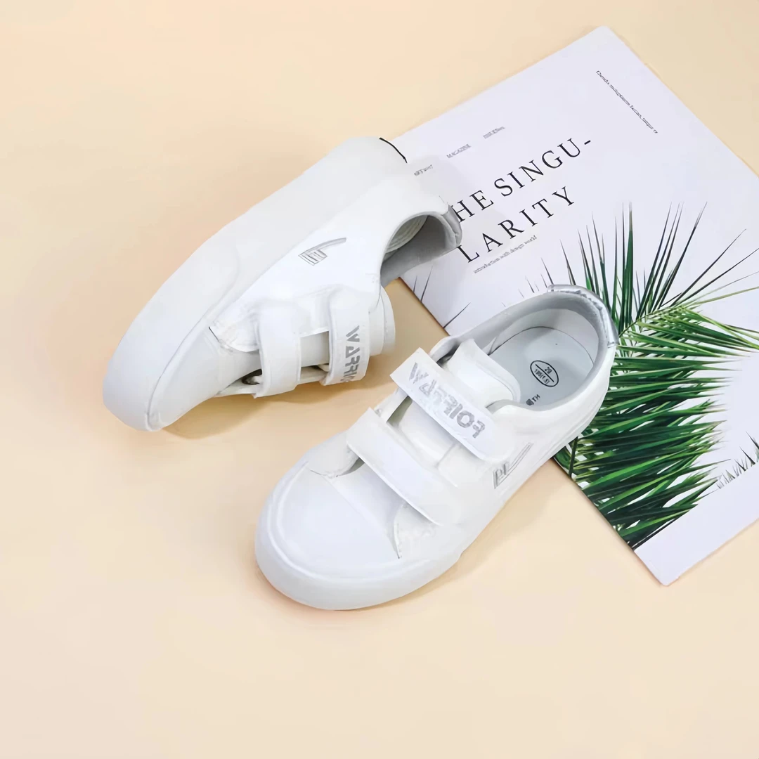 Warrior/回力0459春秋小白鞋皮面时尚双魔术扣百搭儿童板鞋C-1