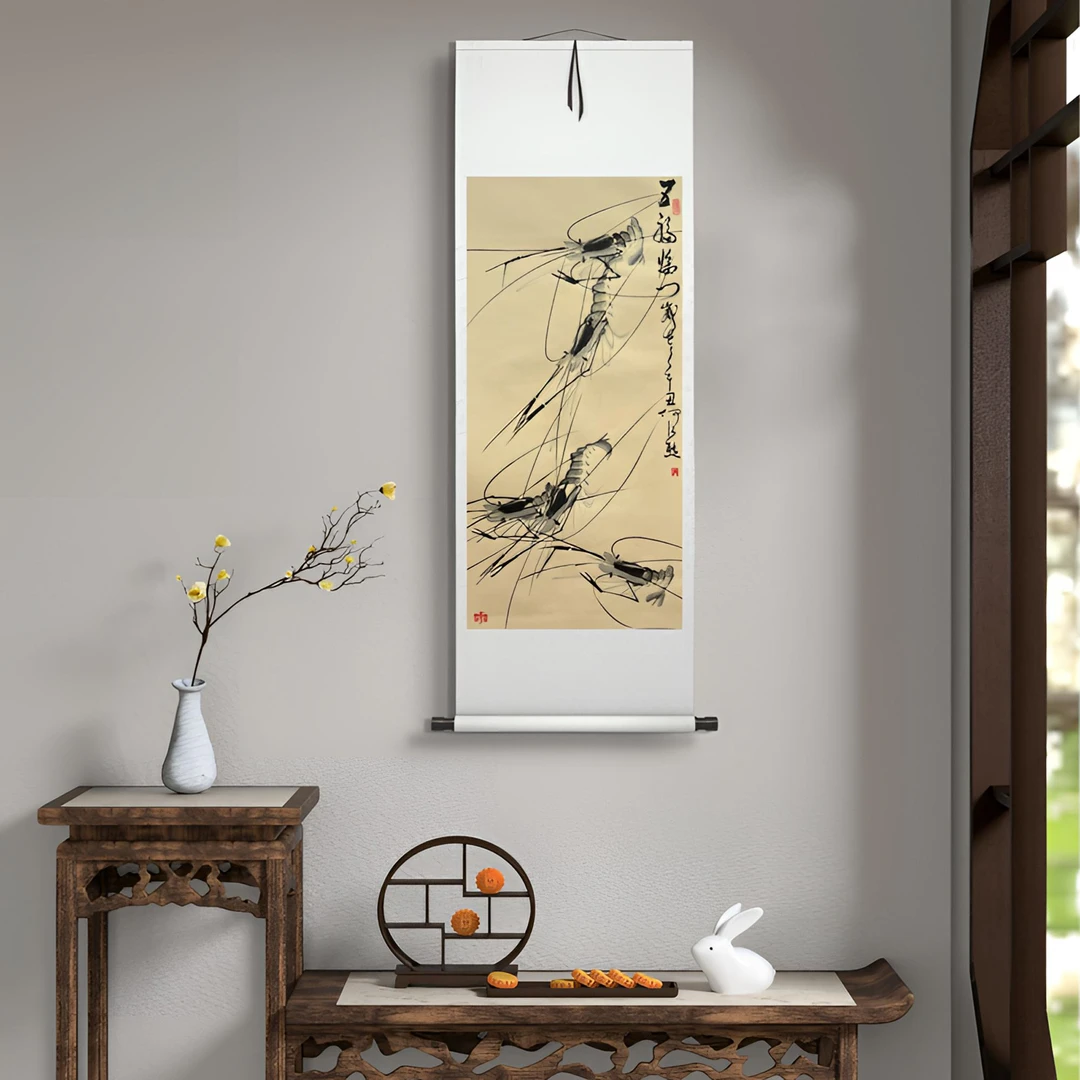 品何江熊纯手绘《五福临门》右手客厅书房茶室玄关背景墙挂画装饰画