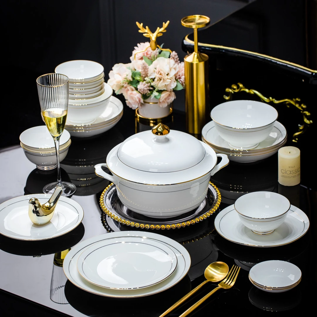 景德镇陶瓷金镶玉圆形陶瓷餐具DIY