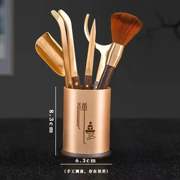 黄铜  《铜木结合茶道六君子》 创意家居饰品