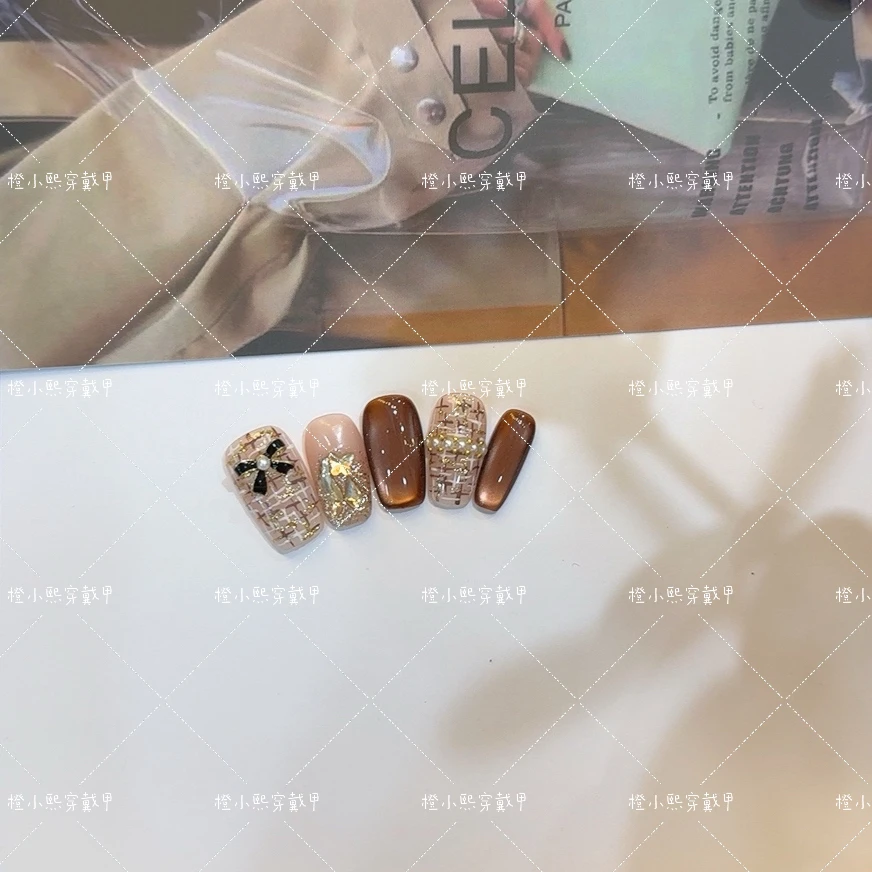 （小香蝴蝶）纯手工穿戴甲 美拉德猫眼显白美甲可拆卸假指甲贴
