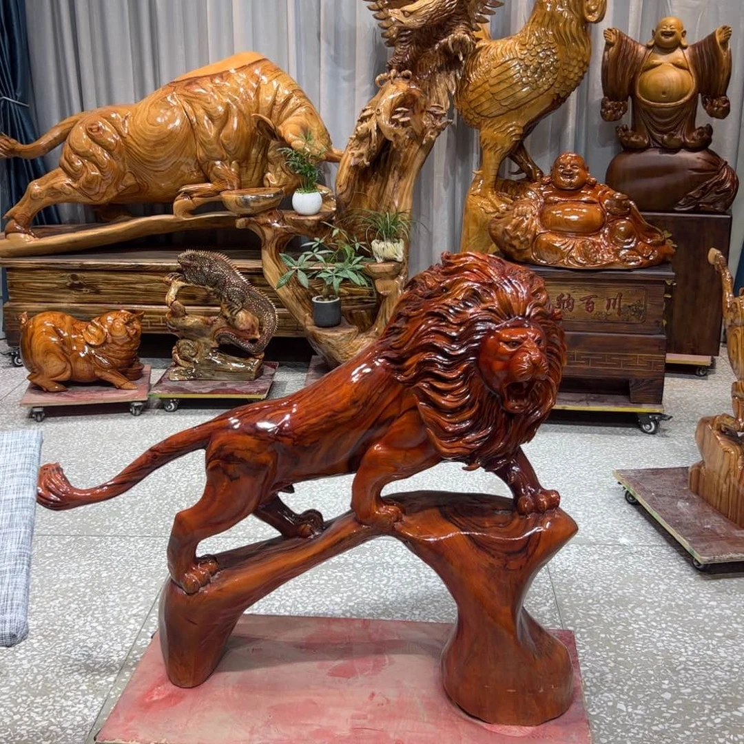 香樟木魏****?香樟木实木根雕摆件狮子