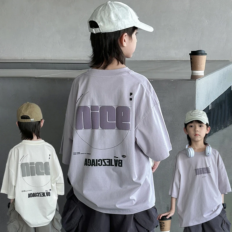 儿童上衣夏季半袖宽松夏装印花韩版男童洋气休闲百搭潮流中大童