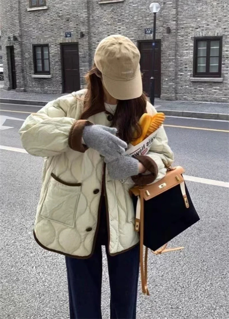 大码复古小香风棉服外套女秋冬2024年新款翻领棉衣宽松保暖棉袄