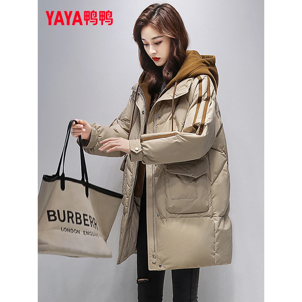 鸭鸭羽绒服女2024年新款冬季保暖加厚鸭绒短款连帽胖mm外套大码