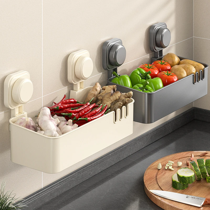 吸盘厨房置物架葱姜蒜收纳筐挂篮卫生间墙上收纳盒收纳篮壁挂神器