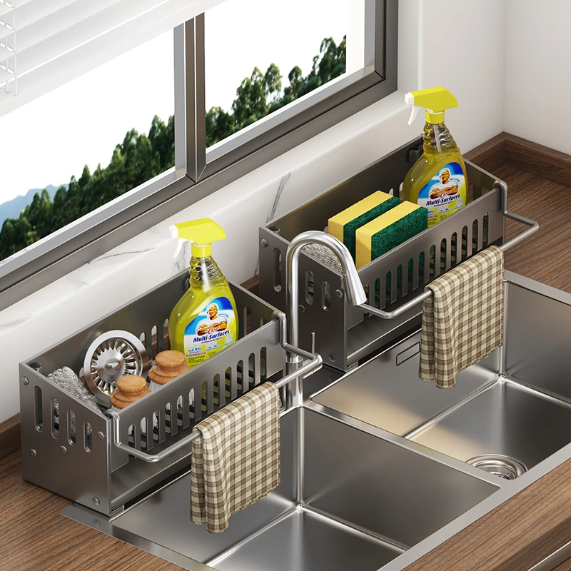 厨房置物架家用钢丝球海绵抹布沥水收纳架水龙头置物架美观显档次