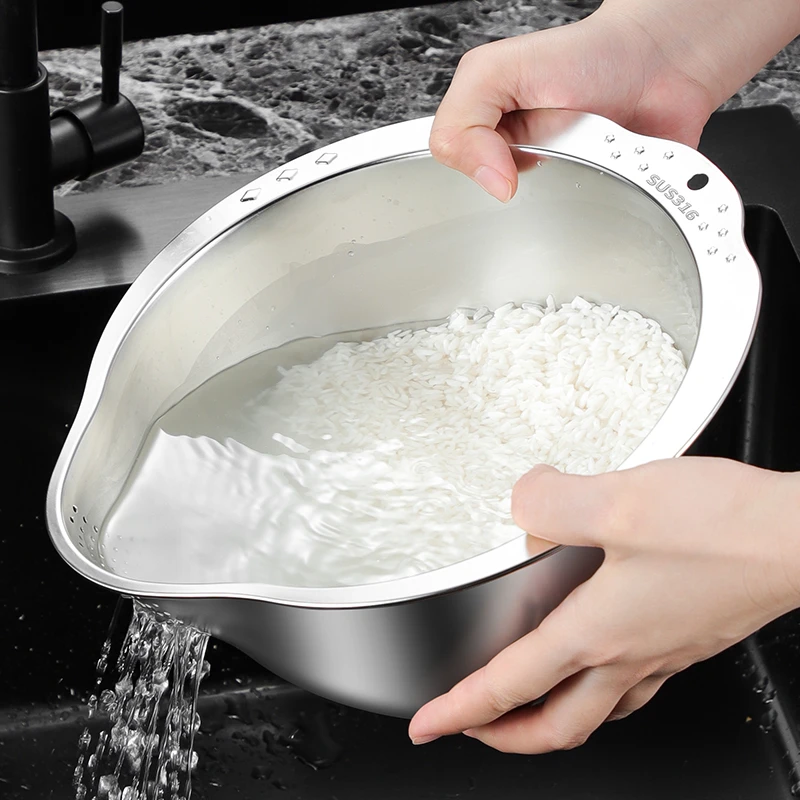 食品级316不锈钢淘米盆漏盆洗米筛家用厨房洗菜果蔬沥水滤水篮子