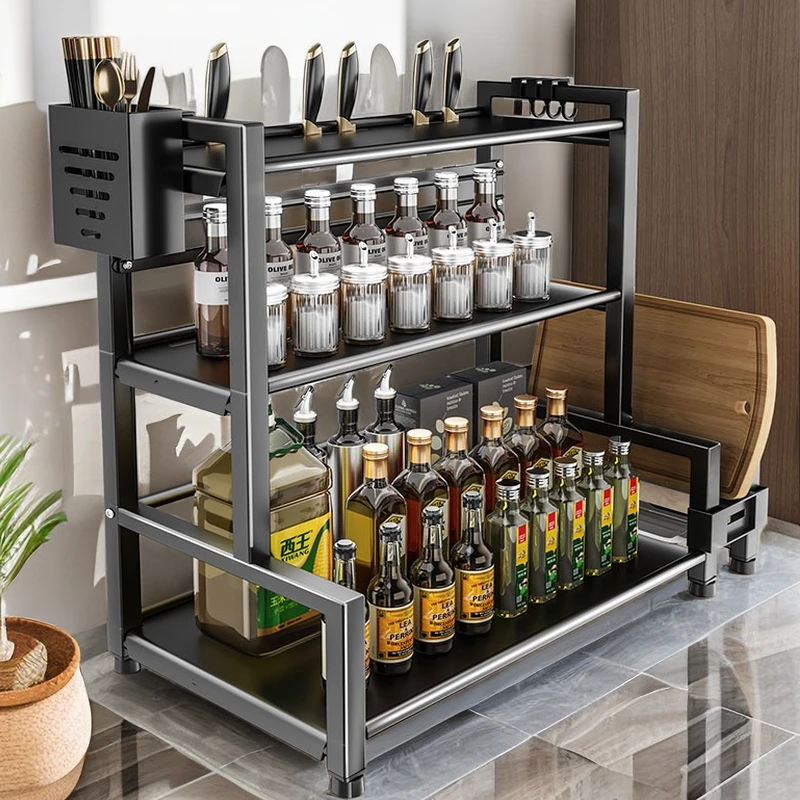新款多功能厨房调料品置物架台面多层调味厨具收纳筷刀架锅盖架子