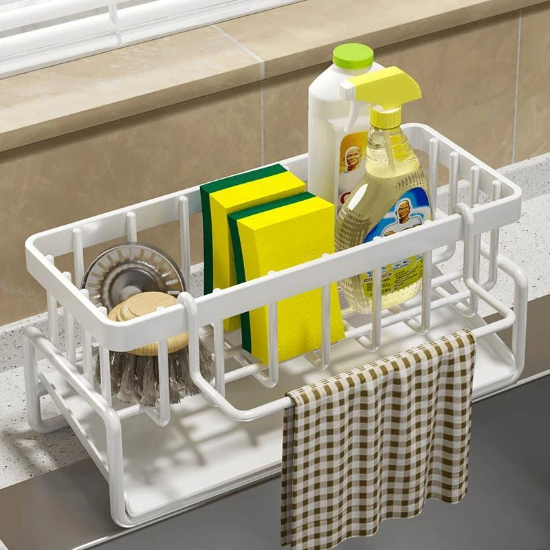 厨房水槽沥水架碳钢海棉架抹布架家用多功能收纳架洗碗海绵置物架