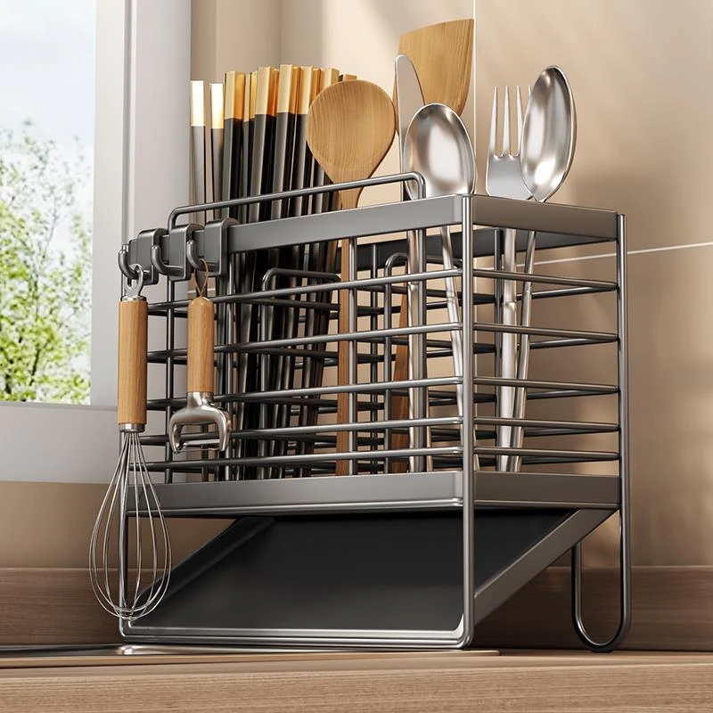 不锈钢筷子收纳盒厨房筷子笼壁挂式筷笼家用勺子筷子筒置物架沥水