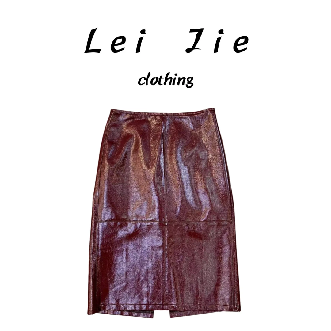 【Lei Jie】高级感气质亮面皮裙0219