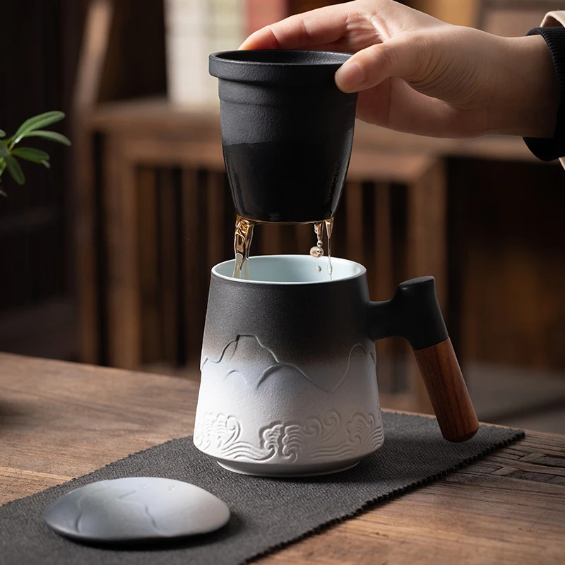 瓷牌茗茶杯专用个人高档陶瓷茶水分离杯茶道主人杯礼盒LOGO