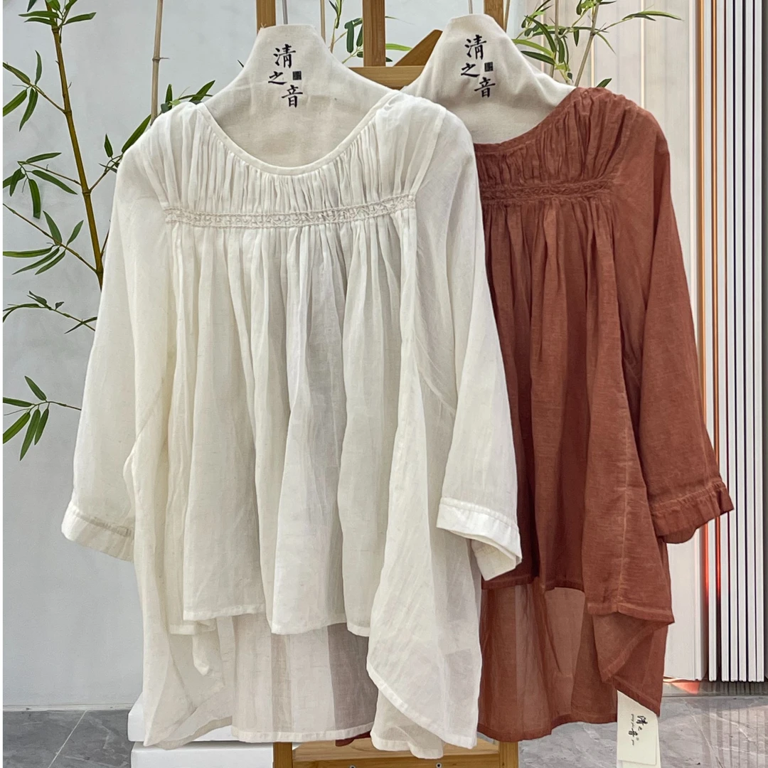 【麻婆心-雅韵炒色】设计师原创雅韵炒色苎麻时尚宽松休闲女装上衣