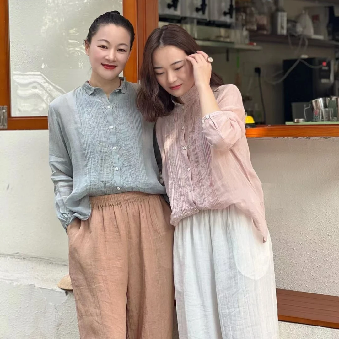 清之音【一见钟情】苎麻蕾丝精致气质衬衫