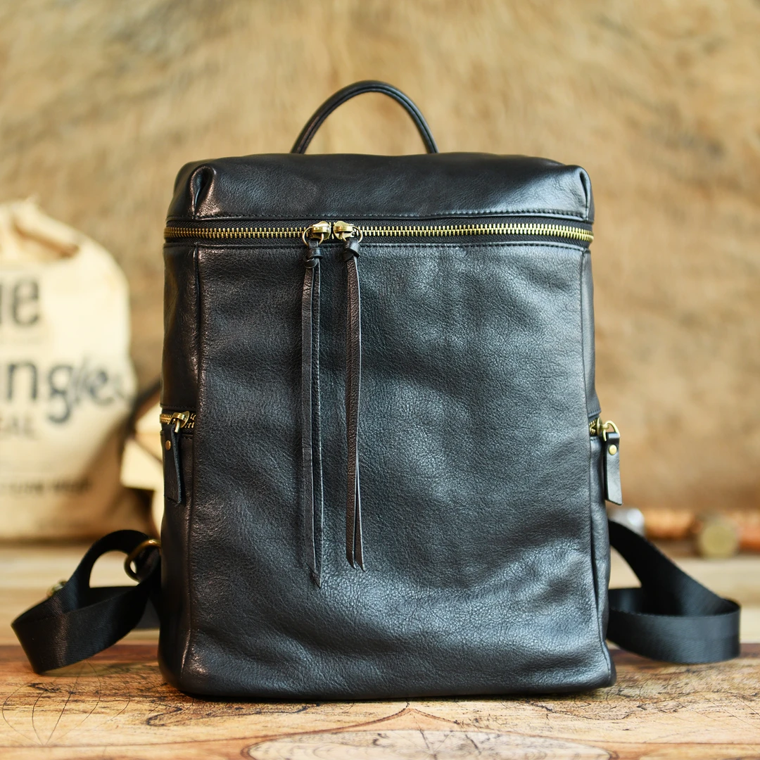 新款女士头层软牛皮双肩包休闲百搭旅行背包真皮质感文艺书包耐用