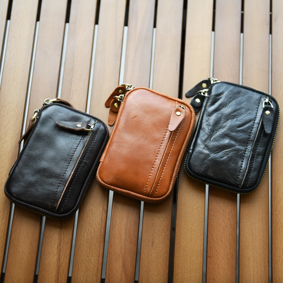 真皮拉链钱包头层牛皮汽车钥匙家用钥匙收纳包实用便携短款薄皮夹