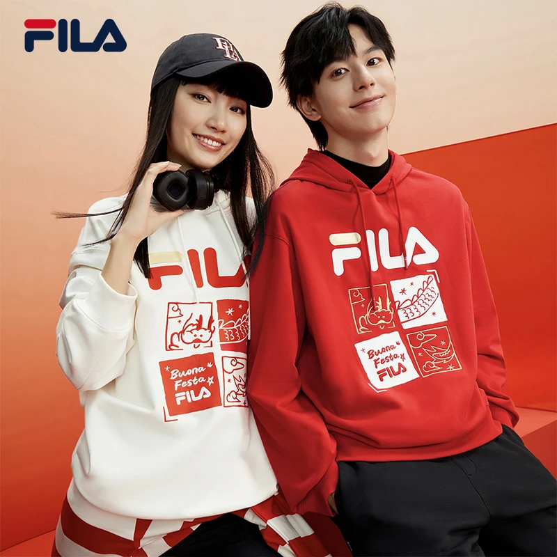 FILA/斐乐2024秋冬款时尚连帽卫衣情侣同款套头衫上衣F11U419204F