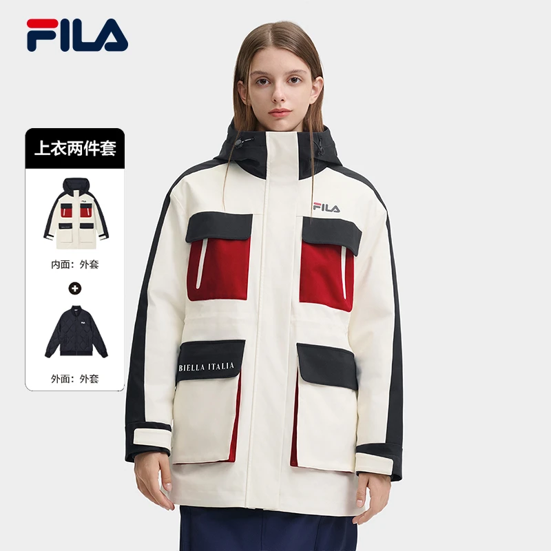 斐乐女士上衣两件套2024冬新款休闲舒适撞色连帽外套F11W449702F