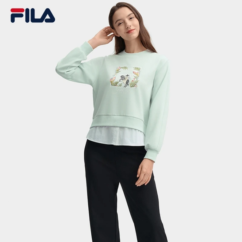 FILA/斐乐女款套头衫卫衣2024秋季新款宽松假两件上衣F11W438201F