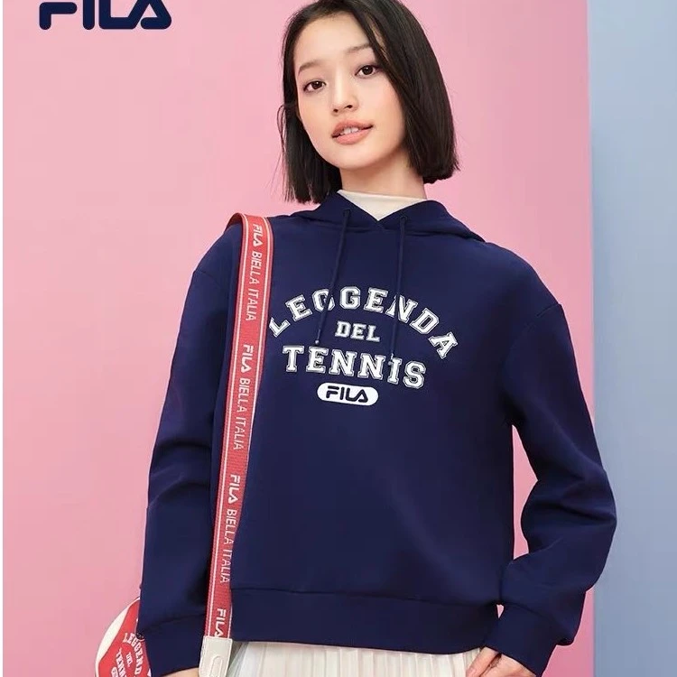 斐乐女士红色卫衣秋冬新款上衣休闲百搭连帽套头衫F11W349211F