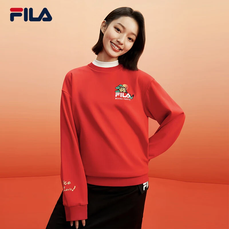 FILA斐乐情侣卫衣2024春季龘龘龙休闲套头衫圆领上衣-F11U419203F