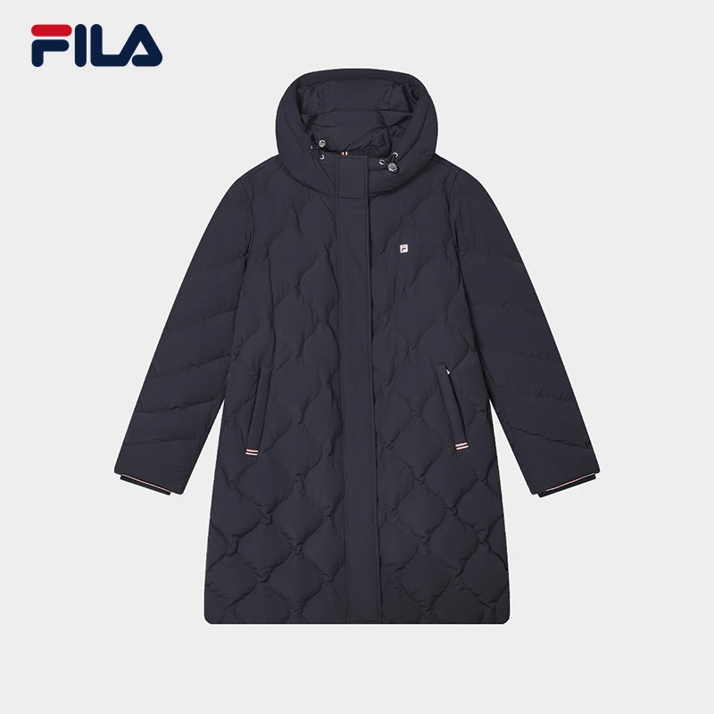 FILA斐乐冬季新款上衣女士爆款中长款保暖连帽羽绒服 F61W341907A