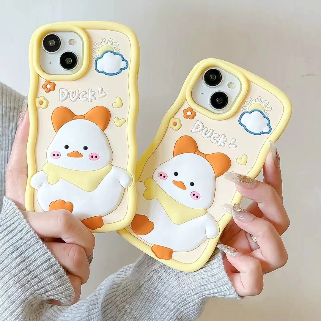 卡通可爱围巾鸭子iPhone15苹果12适用13/14pro max手机壳防摔套11