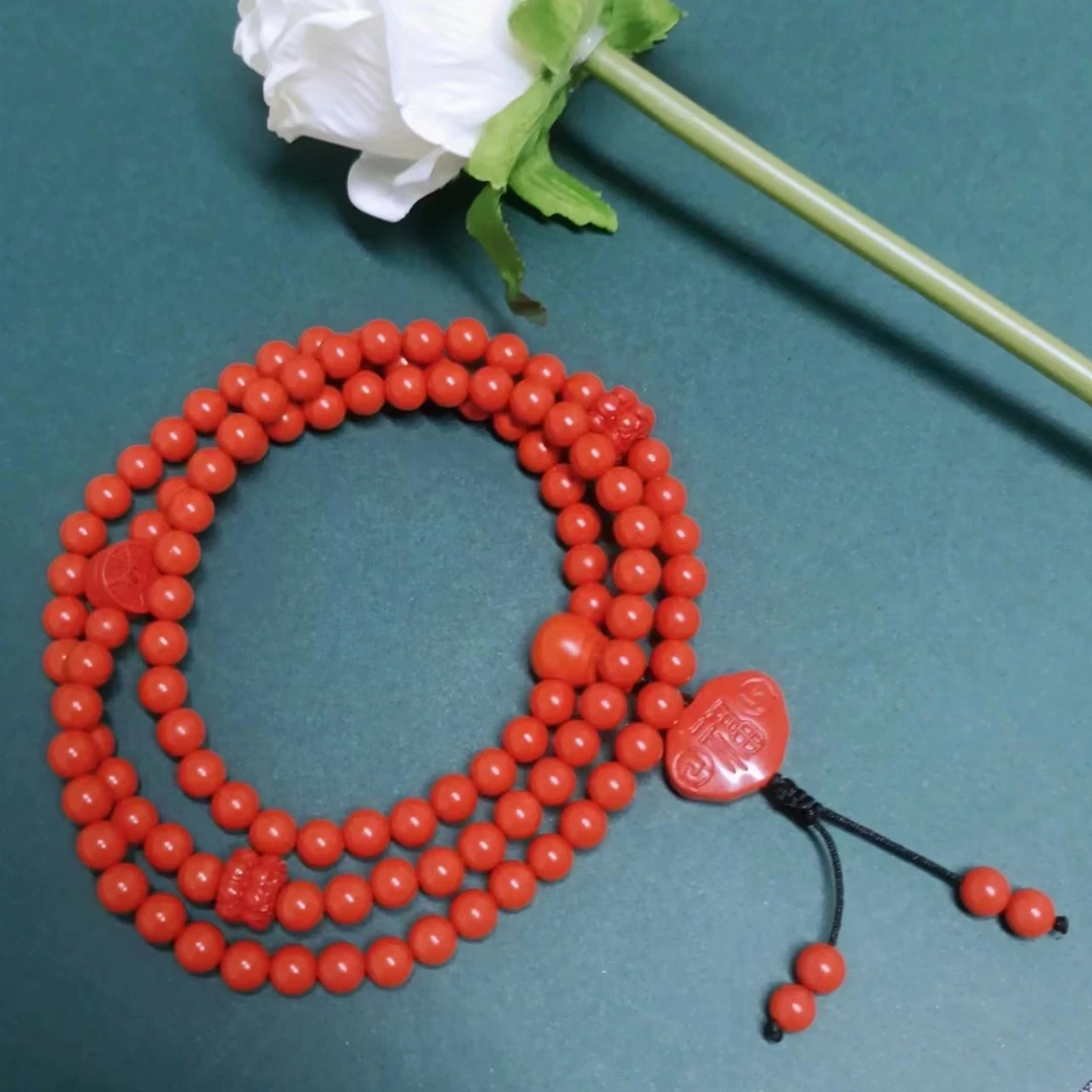 含辰砂工艺品K-016胖妹妹大码饰品时尚百搭加长三圈福字朱砂手串
