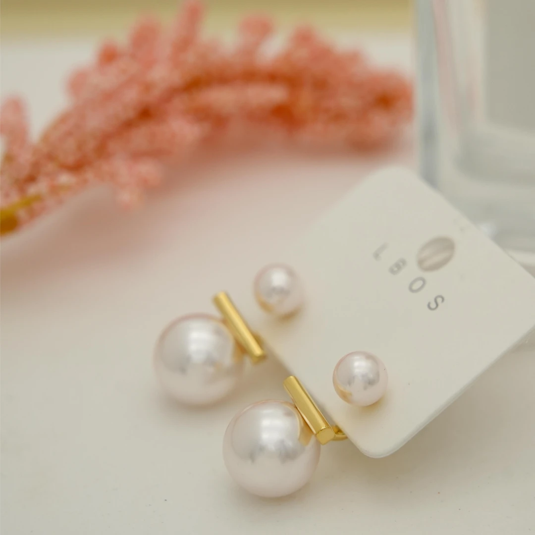合金耳饰 E-026胖妹妹大码饰品时尚气质简约百搭轻奢法式双珠耳钉