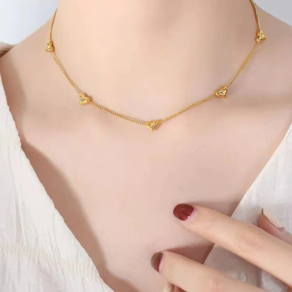 钛钢项链 A-267胖妹妹大码饰品时尚百搭轻奢气质加长间桃心项链