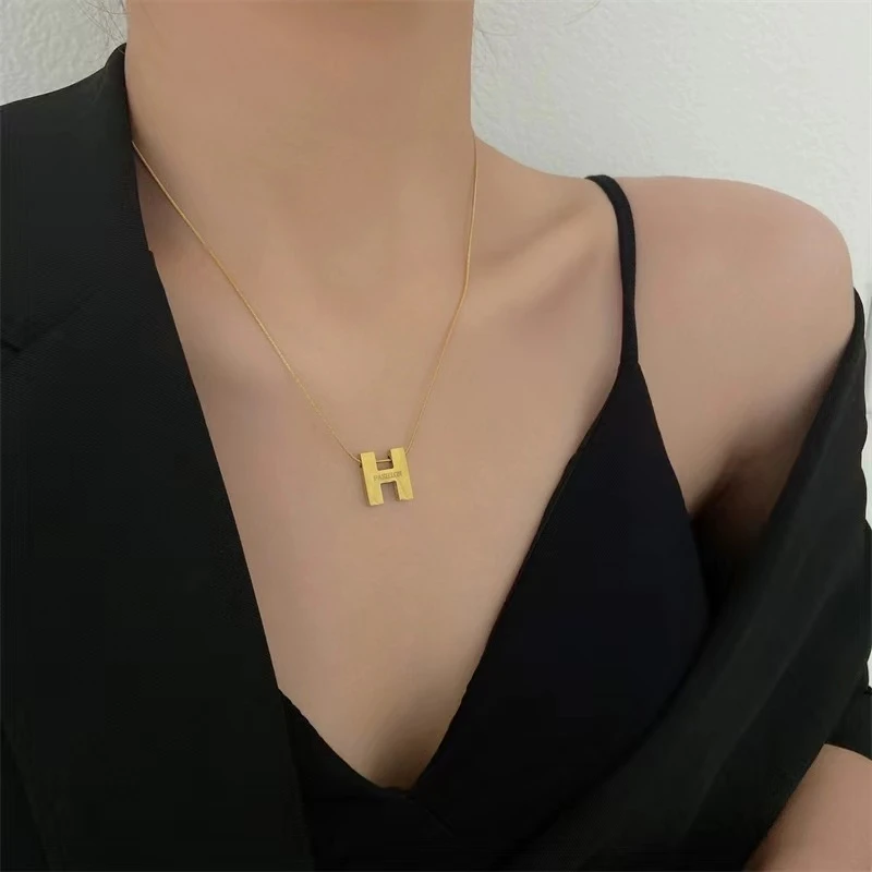 钛钢项链 A-286胖妹妹大码饰品时尚简约百搭轻奢气质加长大H项链