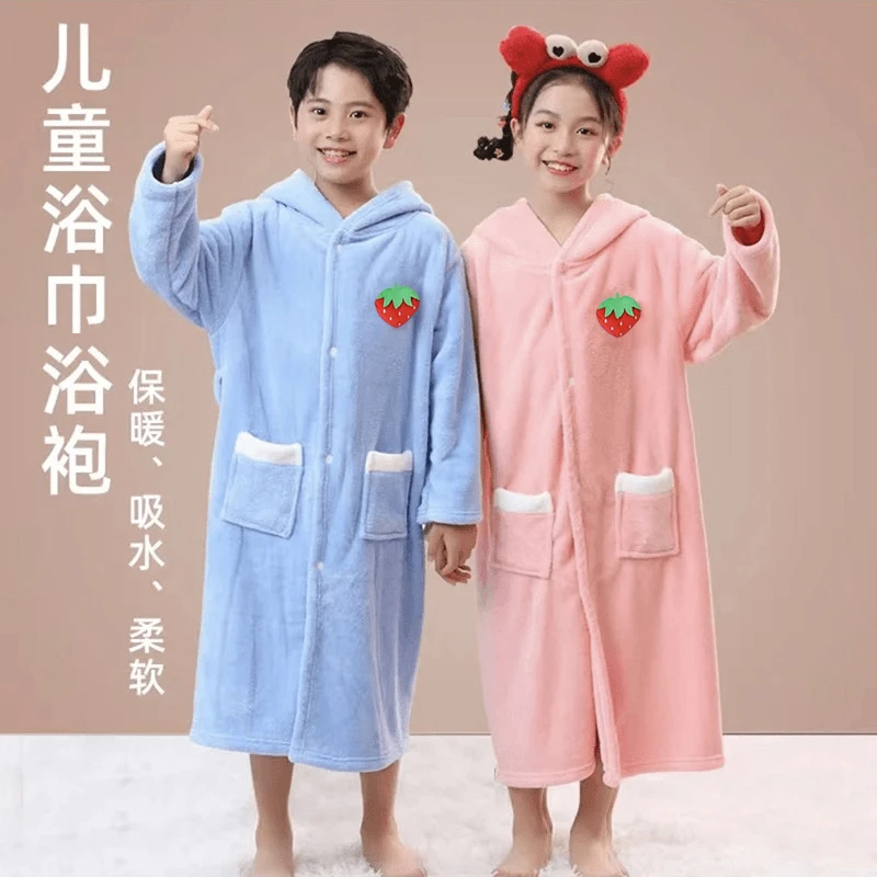 【加厚带袖儿童浴袍】带帽秋冬加厚吸水长款带袖浴巾男女浴室居家服