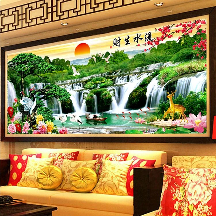 十字绣新款客厅简约现代棉线迎客松满绣全绣全针绣锈线绣精准风景