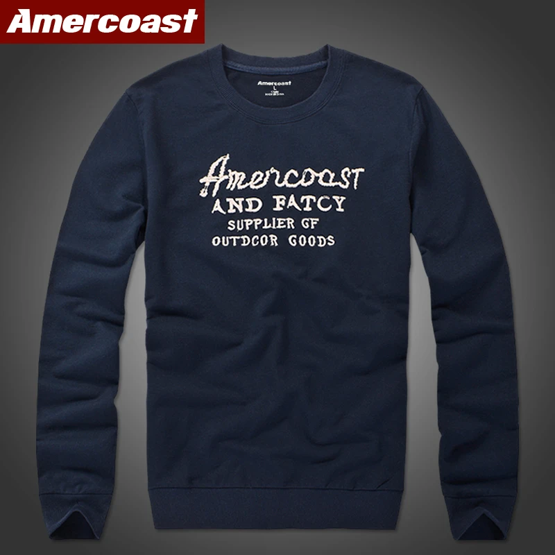 美洲海岸磨毛纯棉字母图案绣花刺绣出口长袖T恤男打底衫体恤T934