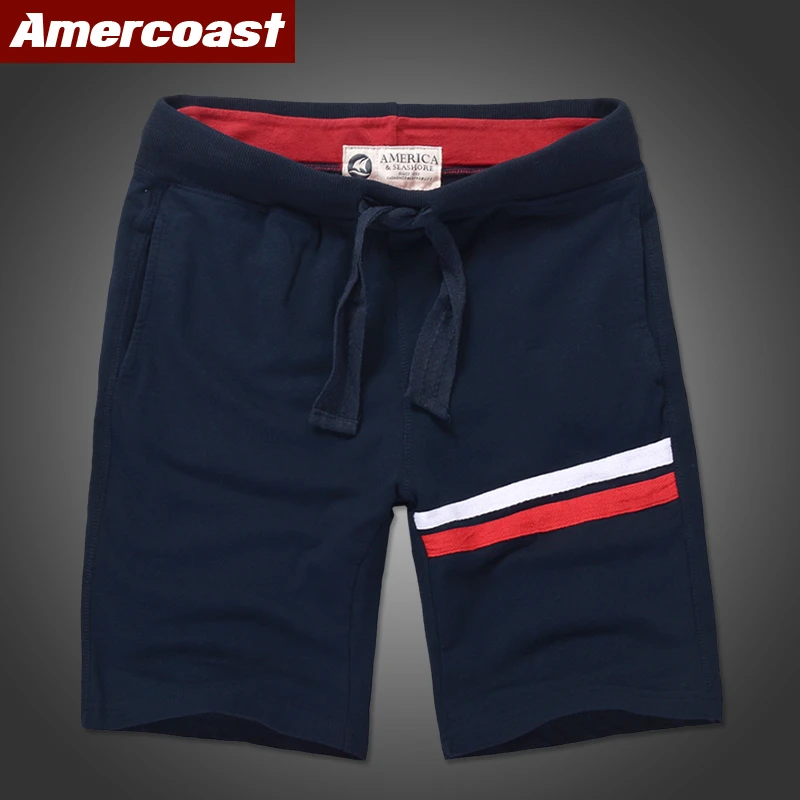 美洲海岸纯棉红白色撞色织带特价短裤男大码休闲百搭五分裤K034