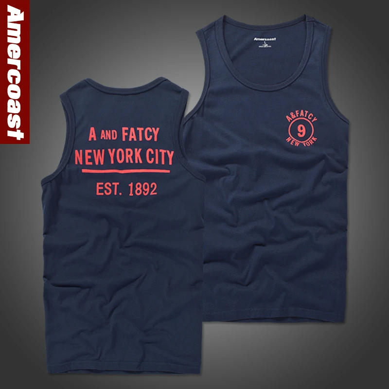 美洲海岸外贸双面印花大码背心磨毛棉贴布绣花男外穿男士透气B032